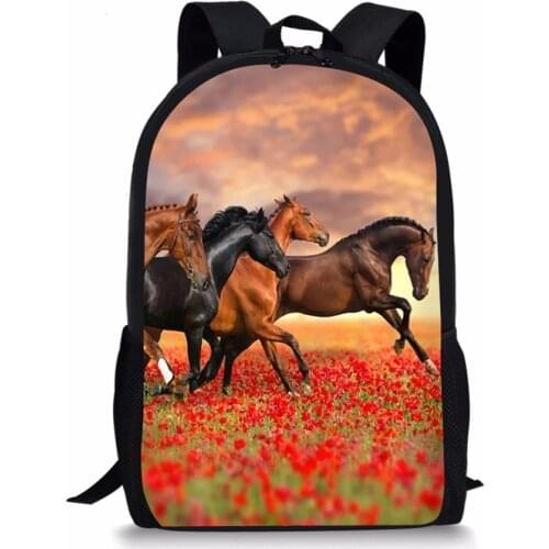 Fashion Kids Backpack Flower Horse Prints Pattern Childrens School Bags Cute Toddler Book Bags Womens Travel Backpack