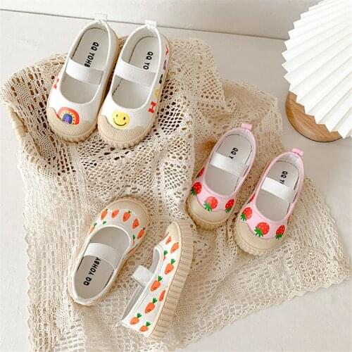 Cute Strawberry Carrot Baby Canvas Shoes 1-6 Years Kids Toddler Flats Boys Girls Sneakers Children Breathable Sports Shoes 21-32