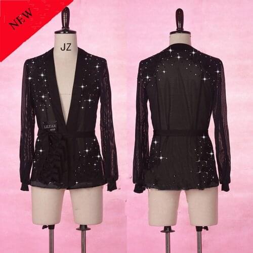 Summer Modern Dance Tops for Ladies Black Color Showing Wear Professional Women Competitive Young Female Ballroom Shirts B127