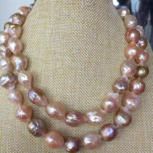 Gorgeous 14-15MM SOUTH SEA BAROQUE MULTICOLOR PEARL NECKLACE 38INCH 925silver