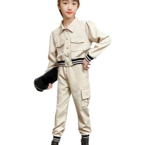 Autumn Winter Clothes For Girls Solid Jacket + Cargo Pants 2PCS Costume For Girls Teenage Cool Kids Clothes 6 8 10 12 13 14Years