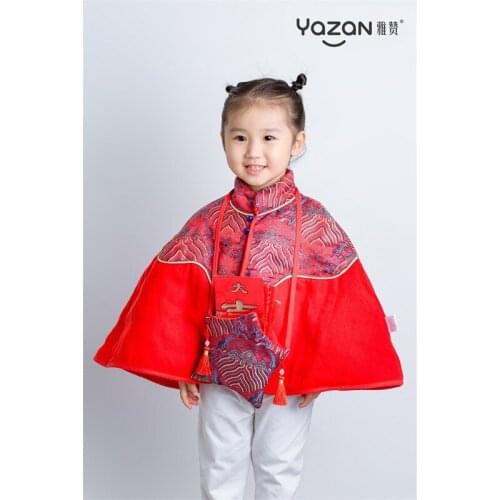 Yazan tangzhuang xiangyun girls cloak cape children wind insulation spring and autumn coat with satchel New Year outfit
