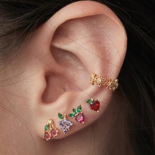 2021 Summer New Fashion 925 Sterling Cute Fresh Crystal Mushroom Cherry Strawberry Apple Girl Minimal Fruit Stud Earring Jewelry