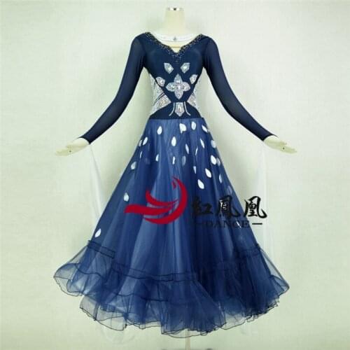 Women Standard Ballroom Dresses Girls Long Sleeve Lycra Stretchy Dancing Costume Adult Waltz Ballroom Competition Dance Dress