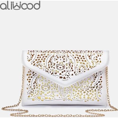 2021 Womens Clutch Handbags Envelope Hollow Out Messenger Bags Pu Leather Cut Out Lady Clutches Brands Females Shoulder Bags