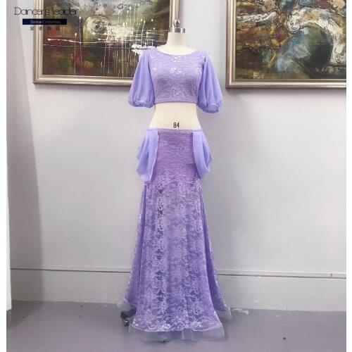 Belly Dance Practice Clothes Sexy Lace Flower Blouse Fishtail Long Skirt Female Adult Elegant Performance Suit
