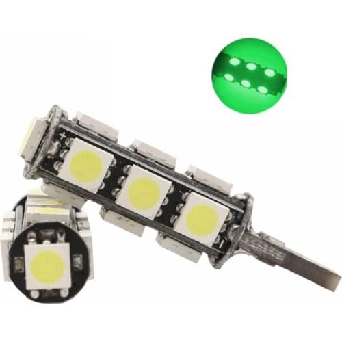 10Pcs Green T10 W5W 5050 13SMD LED Car Bulbs Canbus Error Free 194 168 2825 Clearance Lamps Reading License Plate Lights 12V