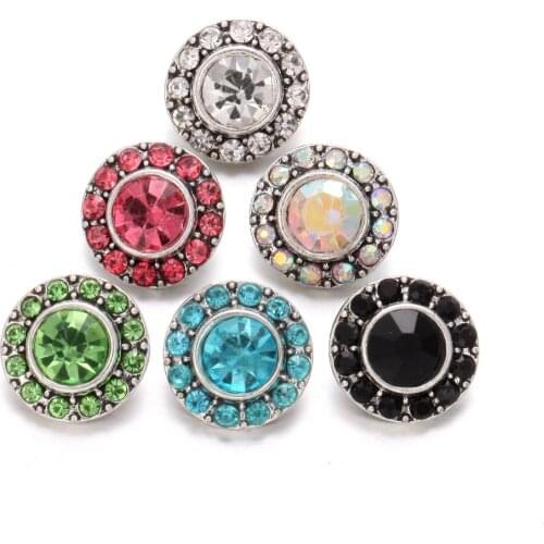 10pcs/lot New 12mm Snap Buttons Jewelry Round Metal Rhinestone Flower Mini 12mm Snap Buttons Bracelets Necklaces