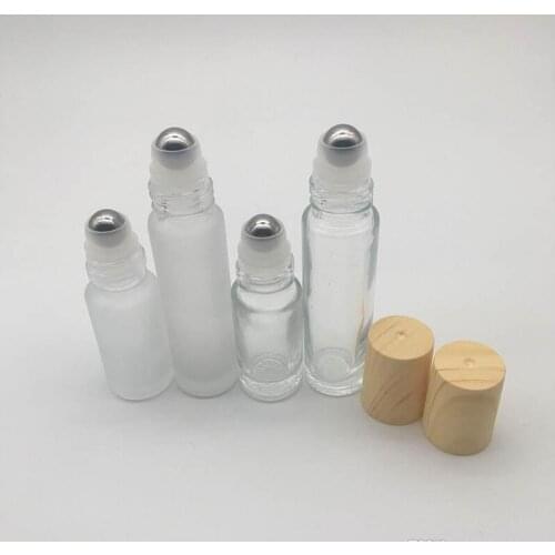 5ML Clear Glass Roller Bottles Vials Containers with Metal Roller Ball and Wood Grain Plastic Cap for Essential Oil Perfume