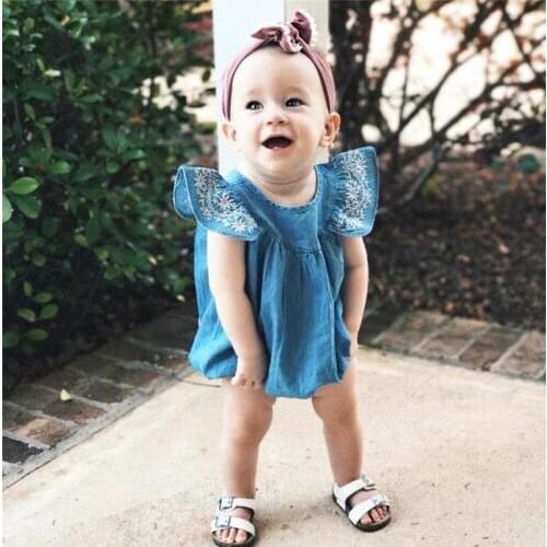 Pudcoco 2020 Flying Sleeve Baby Clothing Newborn Baby Girls Clothes Denim Romper Jumpsuit Outfits Sunsuit 0-24M