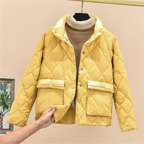 Diamond Check Cotton-Padded Short Jacket Women Coats Down Cotton Waterproof Windproof Casual Outdoor Slim Warm Winter Dress