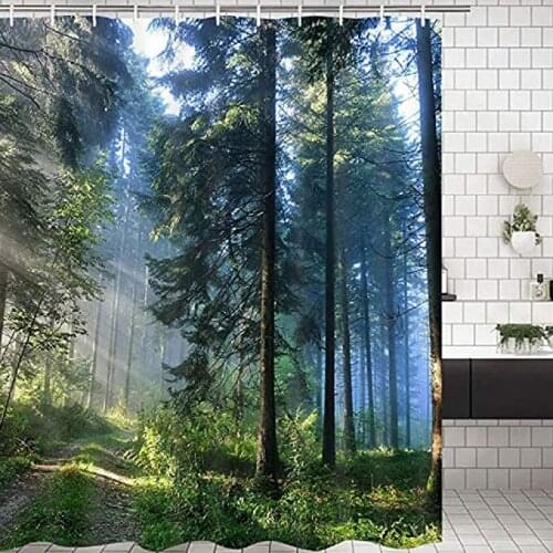 Shower Curtain Forest Scenic 180 x 180 cm 3D Digital Landscape Printed Waterproof Mould Proof Resistant Bathroom Washable Bath C