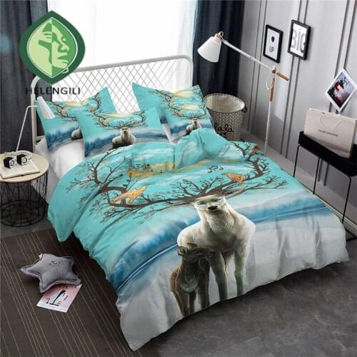 HELENGILI 3D Bedding Set Elk Print Duvet cover set lifelike bedclothes with pillowcase bed set home Textiles #ML-04