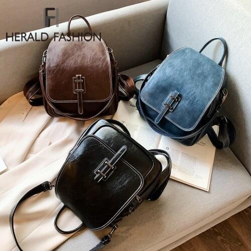 Herald Fashion Small Backpack For Teenage Girls Casual High Quality Leather Shoulder Bag Women 2019 Mini Bagpack Brand New