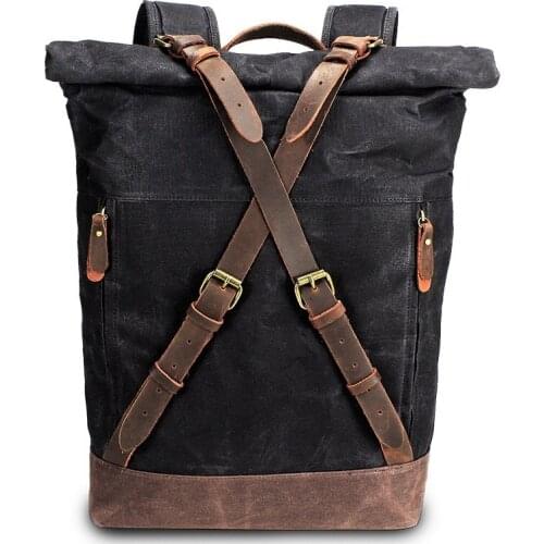 Retro Canvas Leather Backpacks For Men Waterproof Rucksacks Big Capacity Youth Locomotive Motorcycle Fashion Backpack Schoolbag