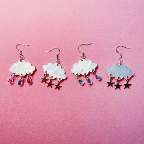 Handmade Crystal drop clouds. Handmade laser cut cloud with crystals rain drops,cloud Earrings