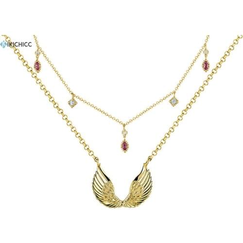 KIKICHICC 925 Sterling Silver Long Chain Necklace Colgante Alas Plata Recubierta Volver CollareColgantes Collar Piedras Jewelry