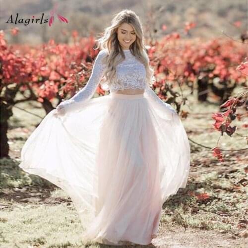 Top Lace Appliques Wedding Gowns Tulle Skirt Boho Wedding Dresses 2020 Bride Dresses For Princess Wedding Dress