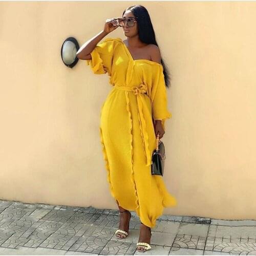 Fashion African Dresses For Women Ruffle Evening Maxi Dress Dashiki Pleated European Clothes American Clothing Free Size DCC406
