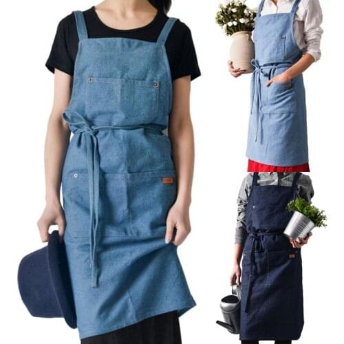 Fashion Denim Apron for Chef Kitchen Cooking Baking BBQ Grill Men Women Coffee Shop Halter Aprons
