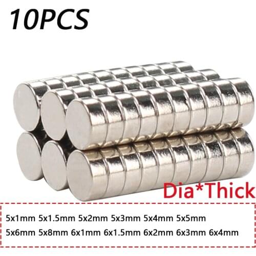 10PCS Dia.5/6mmCircular Disc Neodymium Powerful MagnetsThick 1 1.5 2 3 4 5 6 8mm N35 Rare Earth NdFeB Iron Boron Magnets
