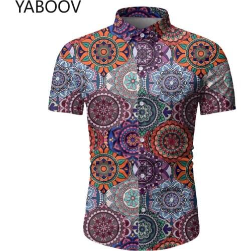 Mens Vintage Floral Printed Slim Fit Short Sleeve Hawaii Beach Shirts Men Prom Performing Shirts
