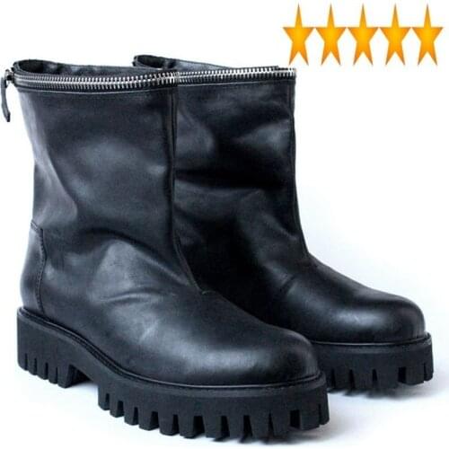 Runway Ankle Mens Military Thick Antiskid Platform Winter Outside Casual Shoes Male Nature Leather Zipper Slip On Boots