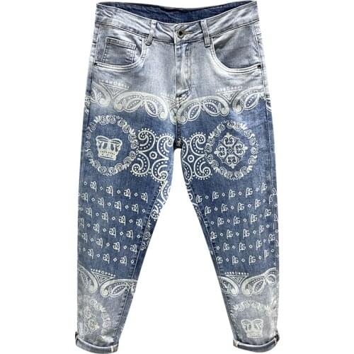 Men Jeans Stretch Capris Pants 2021 New Harem Pants Trend Patterns Deinsger Streetwear Wide Leg Mens Clothing Cropped Trousers