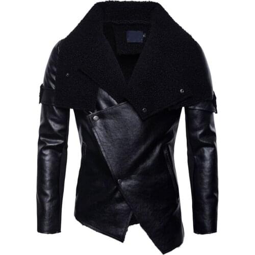 Mcikkny Men Punk Leather Jackets Coats Irregular Motorcycle Pu Leather Jackets Outwear Streetwear Coats Male