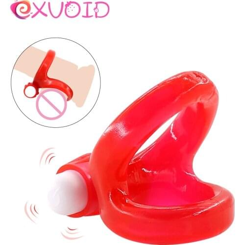 EXVOID Delay Time Soft Silicone Scrotum Bind Male Erection Penis Ring Vibrator Cock Rings Erotic Dual Ring Sex Toys for Men