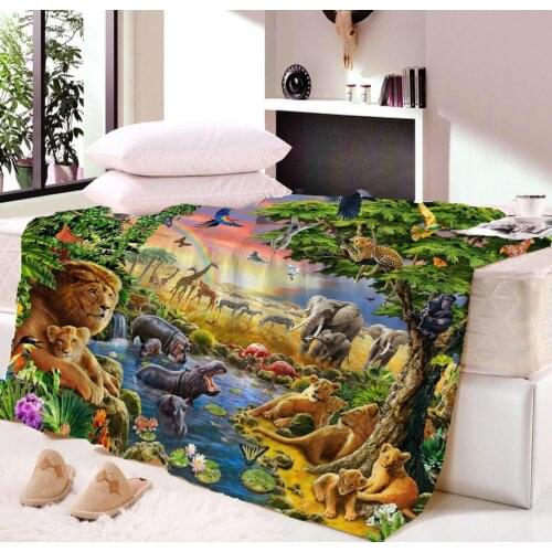 Custom 3D Printed Cartoon Zoo Blanket Soft Velvet Plush blanket Bedsheet Comfortable Printed Soft Throw Travel Dropship