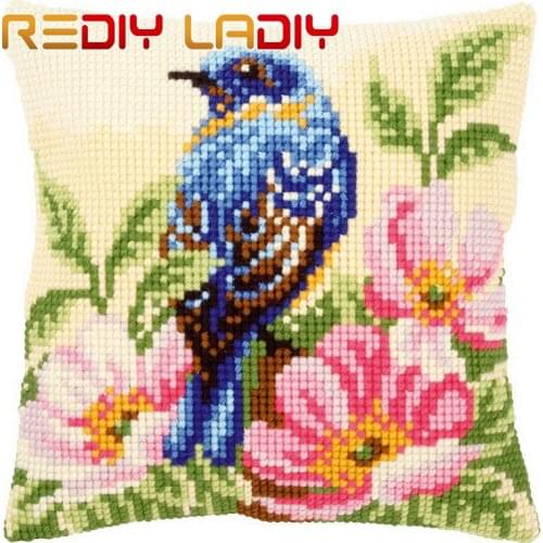 Cross Stitch Cushion Cover Bird Flowers Sofa Pillows DIY Chunky Cross-Stitch Kits 100% Acrylic Yarn Pillow Case Hobby & Crafts