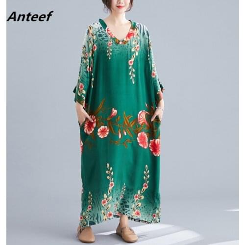 Cotton vintage floral Bohemia plus size women casual loose maxi long spring summer dress elegant clothes 2021 ladies dresses