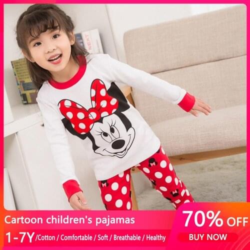 2021 New Spring Autumn Boys Girls LongSleeved Sleepwear Kids Pajamas Cars Minnie Princess Frog Cartoon Childrens Pyjama