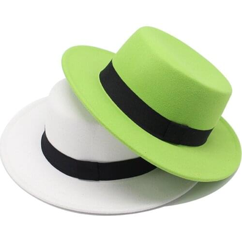 New Classic Solid Color Felt Fedoras Hat for Men Women artificial wool Blend Jazz Cap Wide Brim Simple Church Derby Flat Top Hat