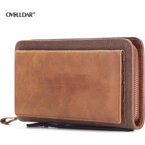 New Retro Waterproof Oil Wax Cloth Wallet Vertical Leather Wallet Card Bag Head Layer Cowhide Coin Purse Male Hand Clutch