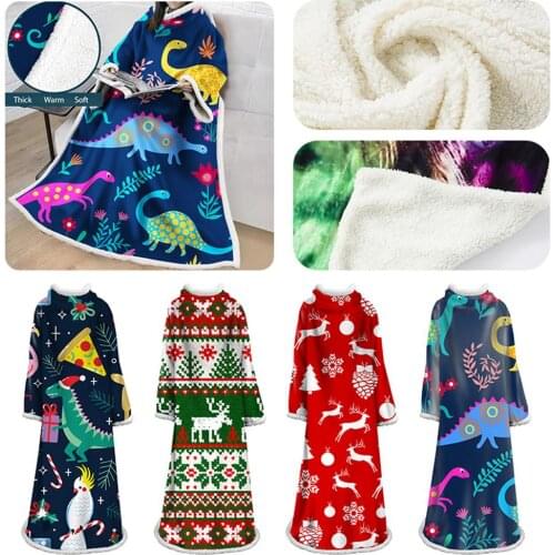 3D Print Wearable Blanket With Sleeves Arms Soft Warm Comfy Plush Throw Sleeved Wrap Winter Blankets For Adult Women And Men