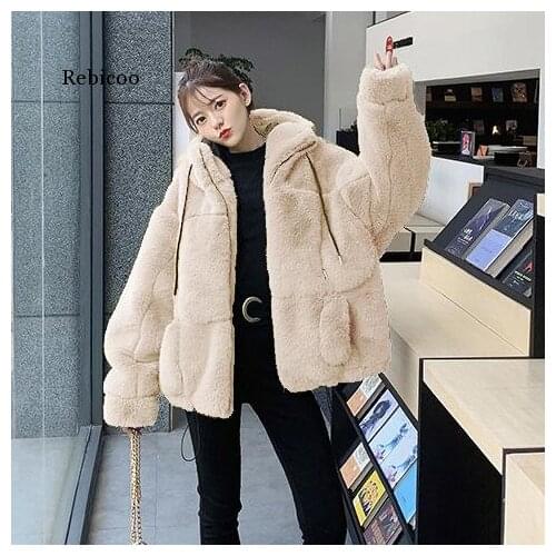 Faux Fur Coats Women Clothing Thick Winter Plus Size Loose Warm Outwear Imitation Mink Fleece Casual Leopard Hooded Jacket Parka