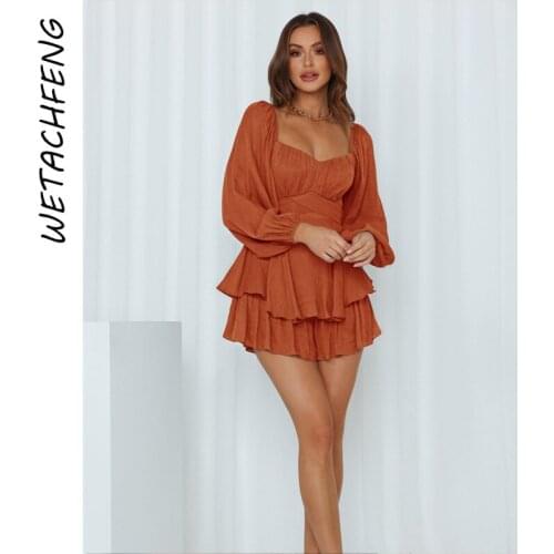 Sexy Autumn Rompers Long Sleeve Ruffles Lace Up Shorts Playsuits Elegant Mini Dress Jumpsuits One Piece Outfits Women Clothes