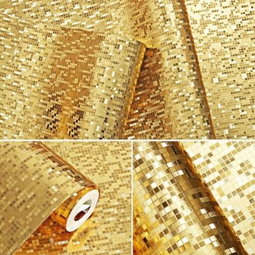 PVC 10M golden mosaic wallpaper DIY waterproof wall stickers home decoration film living room kitchen door poster