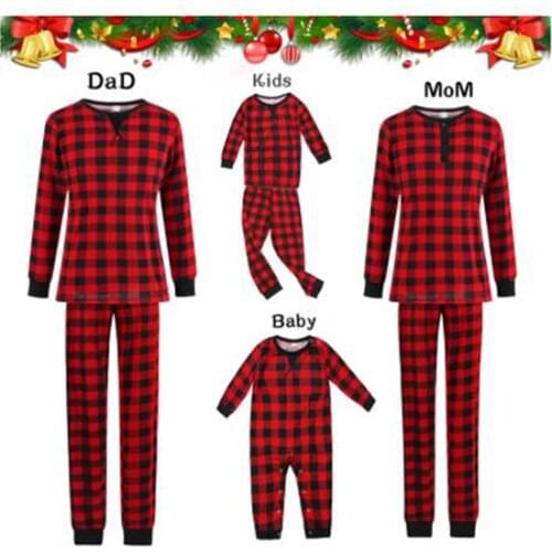 Christmas Family Matching Pajamas Clothes Sets Long Sleeve Red Plaid Shirt Pants Toddler Girl Mother Daughter Clothes