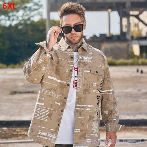 Large size mens autumn long sleeve shirt men plus size loose shirt oversized shirt mens long sleeve print shirt 6XL 5XL