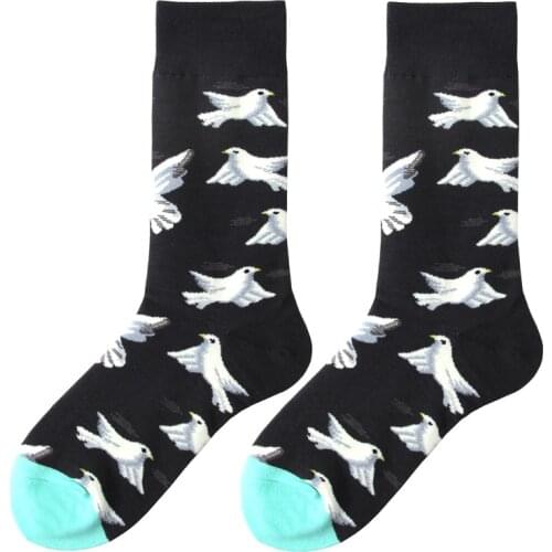 Crew Street Fashion Socks Harajuku Hip Hop Streetwear Funny Skateboard Happy Cute Animals Cartoon Peace Dove Cotton Novelty Bird
