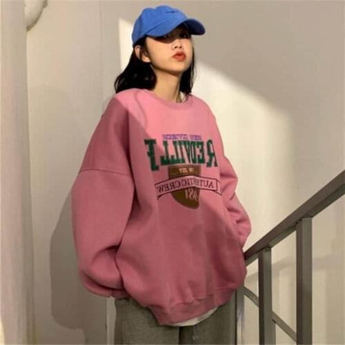 Hoodies women sweatshirt ins Korean loose plus velvet long-sleeved pullover autumn and winter new lazy style student print top