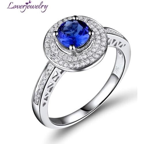 LOVERJEWELRY Lady Tanzanite Rings Round 5.5x5.5mm Natural Diamonds Tanzanite Jewelry 14kt White Gold Engagement Ring For Women