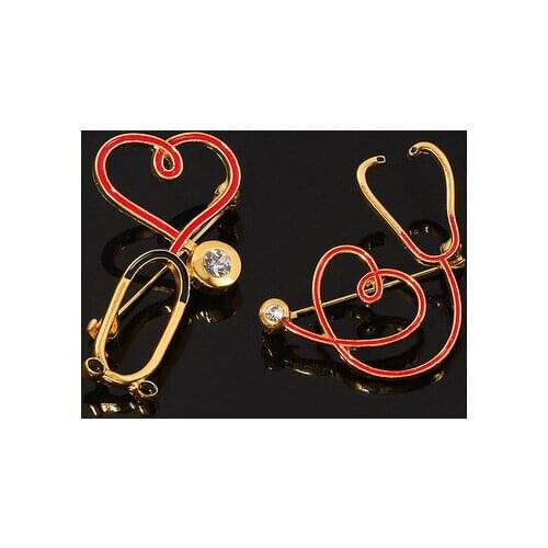 1pcs/Lot Creative Heart-Shaped Stethoscope Angel Brooch With Diamond High-End Medical Jewelry Gift