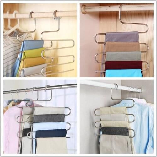 1pc Multifunctional Trousers Pants Hanging Clothes Hanger Metal 5 Layers Space Saver Magic Rack Household Accessories