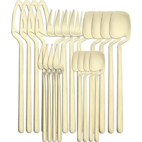 20Pcs Matte Gold Dinnerware Cutlery Set Knife Fork Spoon 18/10 Stainless Steel Flatware Kitchen Set Tableware Silverware Set
