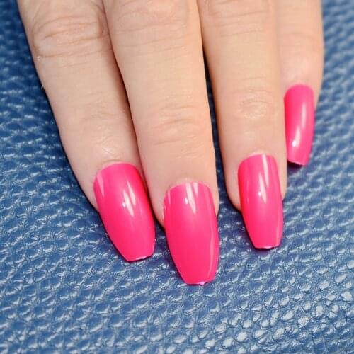 24pcs Hot Pink Coffin Long Nails False Nail Full Cover Flat Shape Acrylic Nail Tips Artificial Nails Fake Nails Fuax Ongles