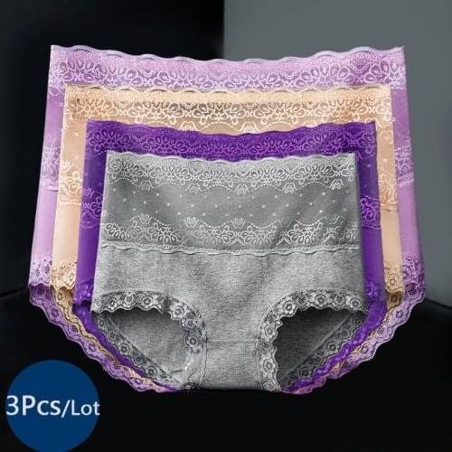 3Pcs/Lot Cotton Womens Panties High Rise Seamless Underwear Transparent Briefs Girls Sexy Lingeries Underpant Ladies Lace Panty